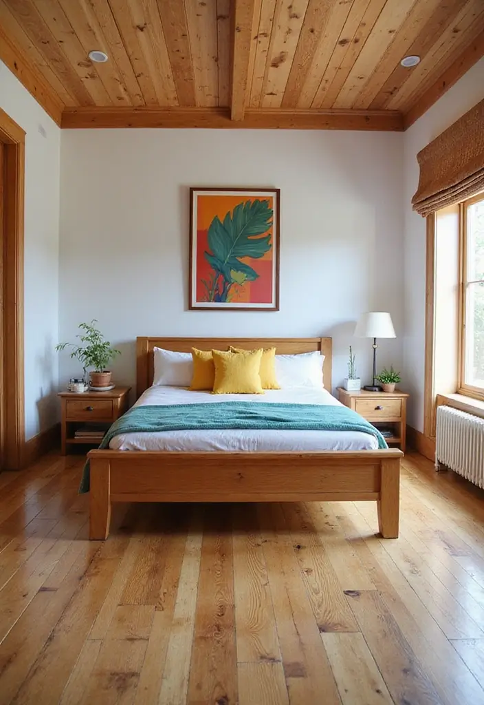 29 Wooden Floor Bedroom Designs That Never Go Out of Style 23 29 Wooden Floor Bedroom Designs That Never Go Out of Style - 23. Colorful Accents