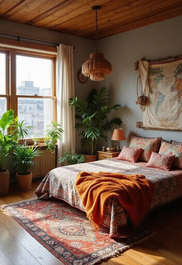 29 Wooden Floor Bedroom Designs That Never Go Out of Style 4 29 Wooden Floor Bedroom Designs That Never Go Out of Style - 4. Cozy Bohemian Retreat