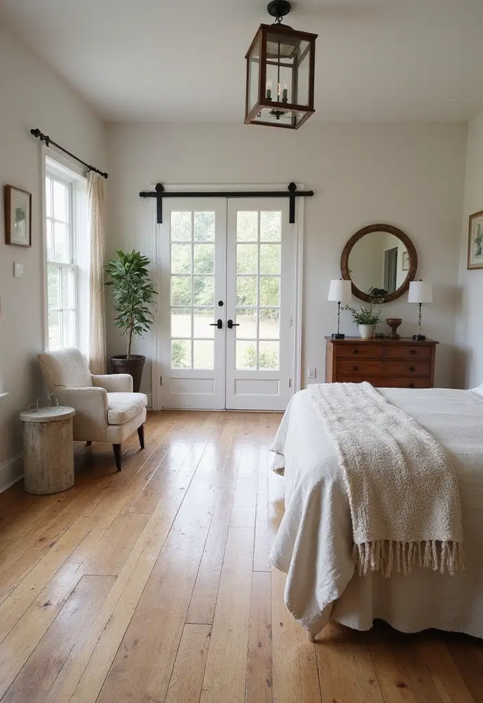 29 Wooden Floor Bedroom Designs That Never Go Out of Style 5 29 Wooden Floor Bedroom Designs That Never Go Out of Style - 5. Farmhouse Chic