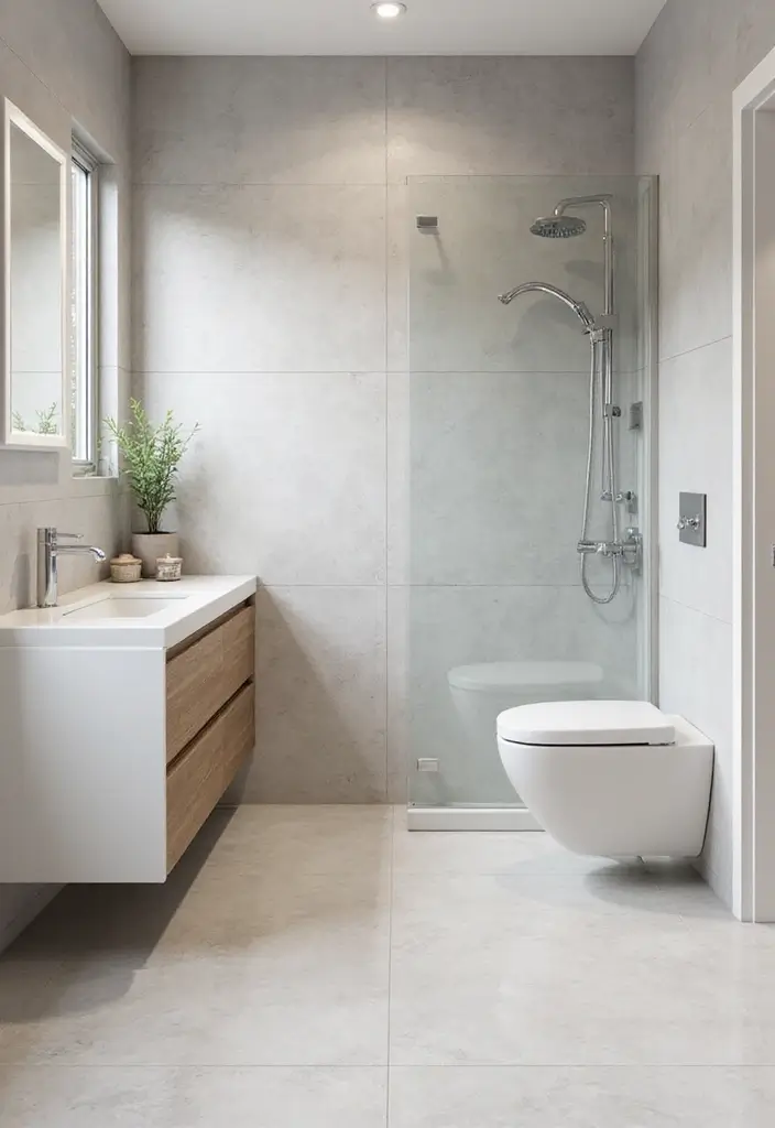 30 Bathroom Grey Floor Designs That Feel Sleek 1 30 Bathroom Grey Floor Designs That Feel Sleek - 1. Light Grey Porcelain Tiles