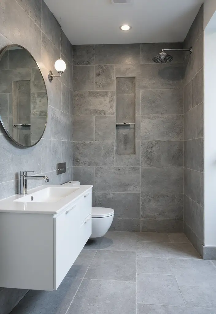30 Bathroom Grey Floor Designs That Feel Sleek 12 30 Bathroom Grey Floor Designs That Feel Sleek - 12. Stylish Grey Grid Tiles