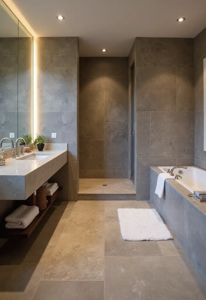 30 Bathroom Grey Floor Designs That Feel Sleek 18 30 Bathroom Grey Floor Designs That Feel Sleek - 18. Warm Grey Natural Stone