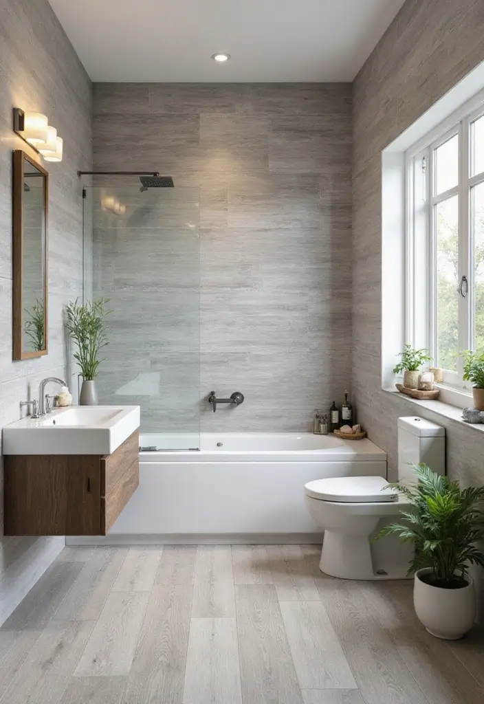 30 Bathroom Grey Floor Designs That Feel Sleek 26 30 Bathroom Grey Floor Designs That Feel Sleek - 26. Light Grey Wood-Look Tiles