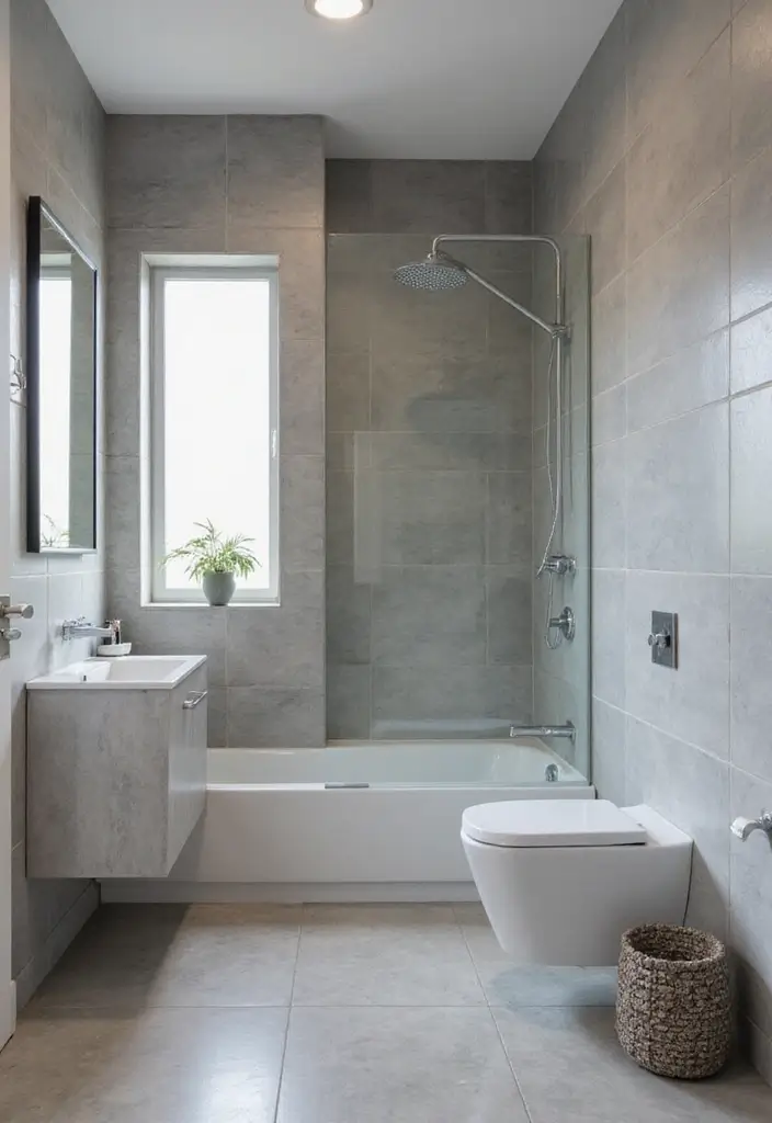 30 Bathroom Grey Floor Designs That Feel Sleek 30 30 Bathroom Grey Floor Designs That Feel Sleek - 30. Minimalist Grey Glass Tiles