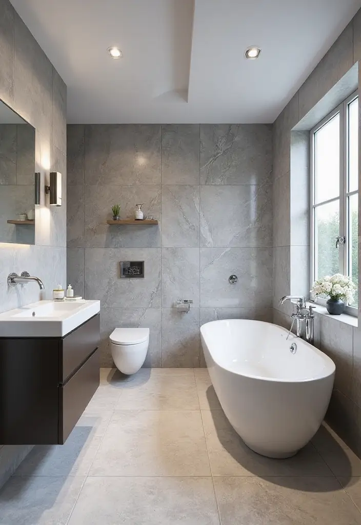 30 Bathroom Grey Floor Designs That Feel Sleek 4 30 Bathroom Grey Floor Designs That Feel Sleek - 4. Marble Effect Grey Tiles