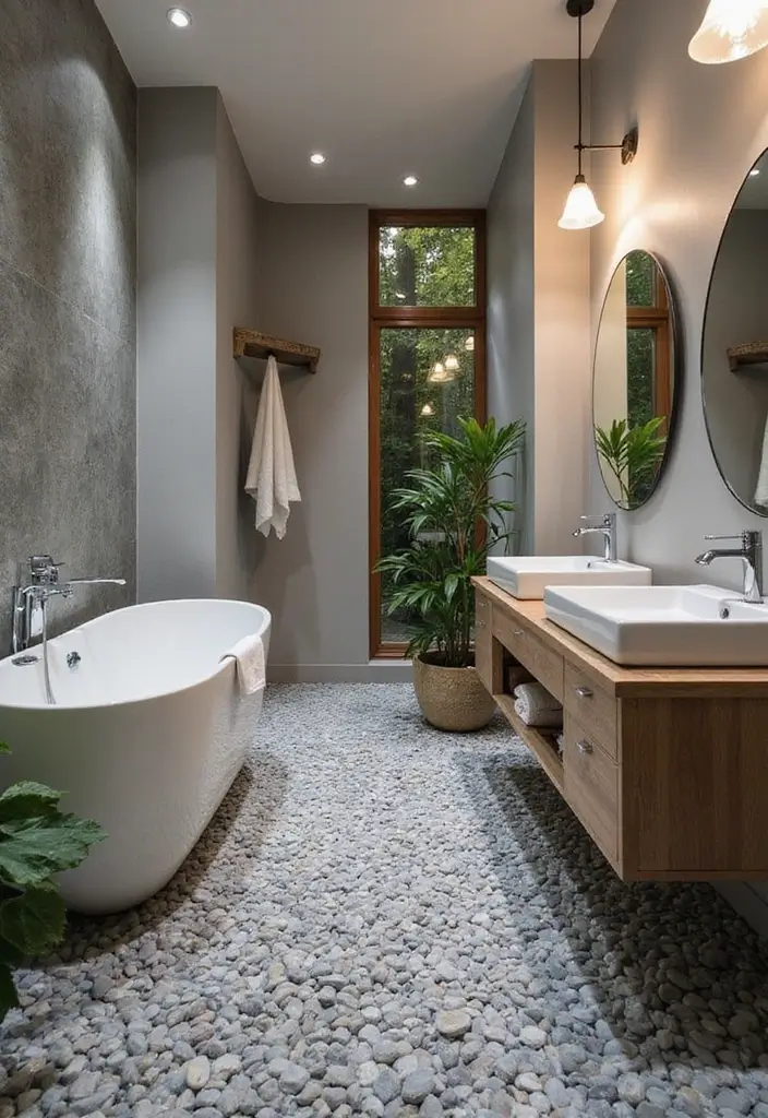 30 Bathroom Grey Floor Designs That Feel Sleek 5 30 Bathroom Grey Floor Designs That Feel Sleek - 5. Cool Grey Pebble Flooring