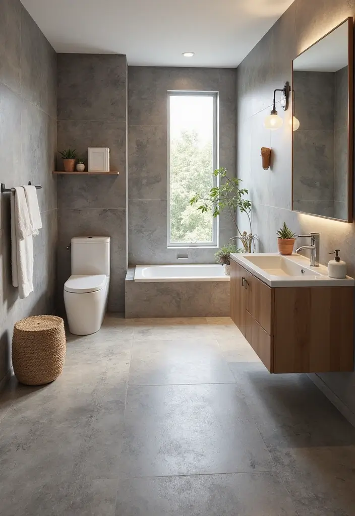 30 Bathroom Grey Floor Designs That Feel Sleek 8 30 Bathroom Grey Floor Designs That Feel Sleek - 8. Grey Laminate Flooring
