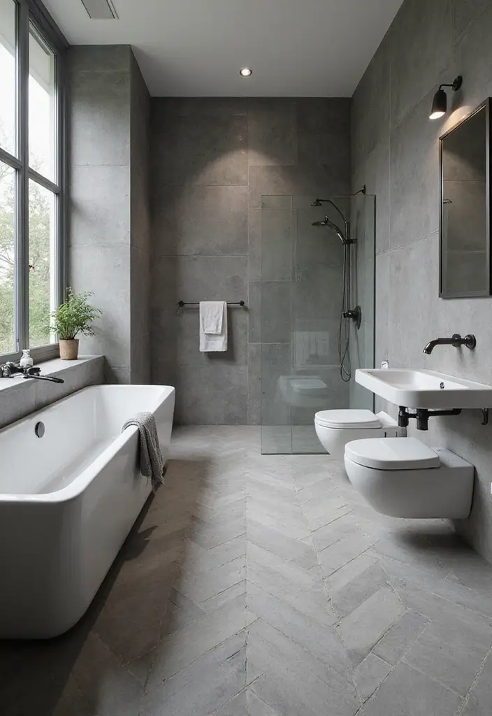 30 Bathroom Grey Floor Designs That Feel Sleek 9 30 Bathroom Grey Floor Designs That Feel Sleek - 9. Grey Herringbone Tiles