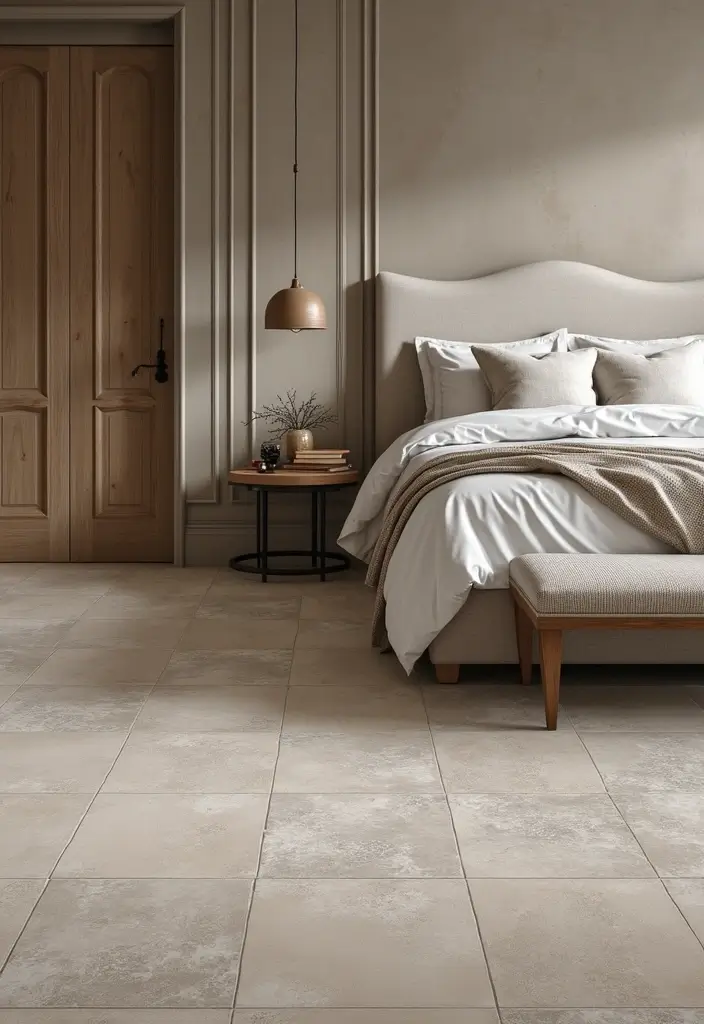30 Bedroom Floor Tile Ideas That Look Fresh & Modern 27 30 Bedroom Floor Tile Ideas That Look Fresh & Modern - 27. Subtle Textured Tiles