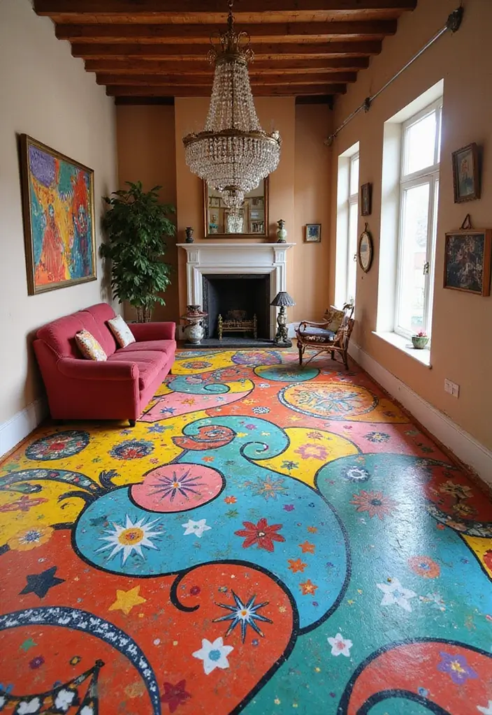 30 Floor Decoration Ideas That Instantly Upgrade Interiors 15 30 Floor Decoration Ideas That Instantly Upgrade Interiors - 15. Artistic Floor Murals for a Bold Statement
