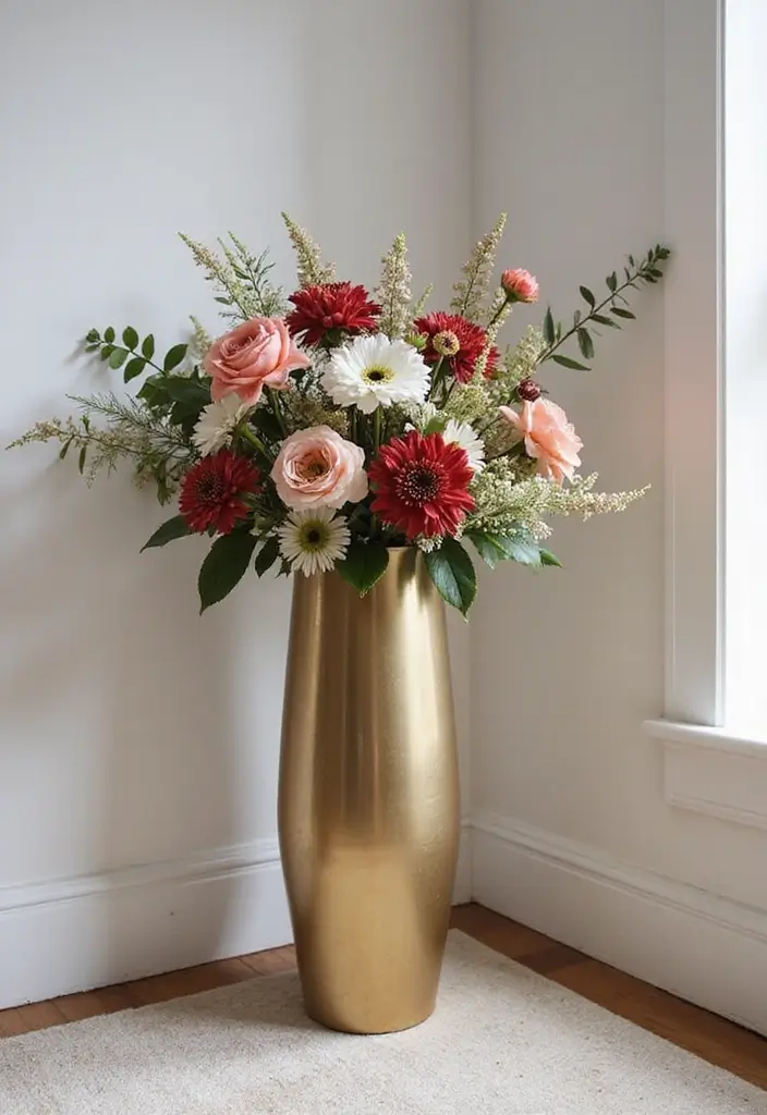30 Floor Vase Decorating Ideas That Transform Corners 16 30 Floor Vase Decorating Ideas That Transform Corners - 16. Metallic Accents