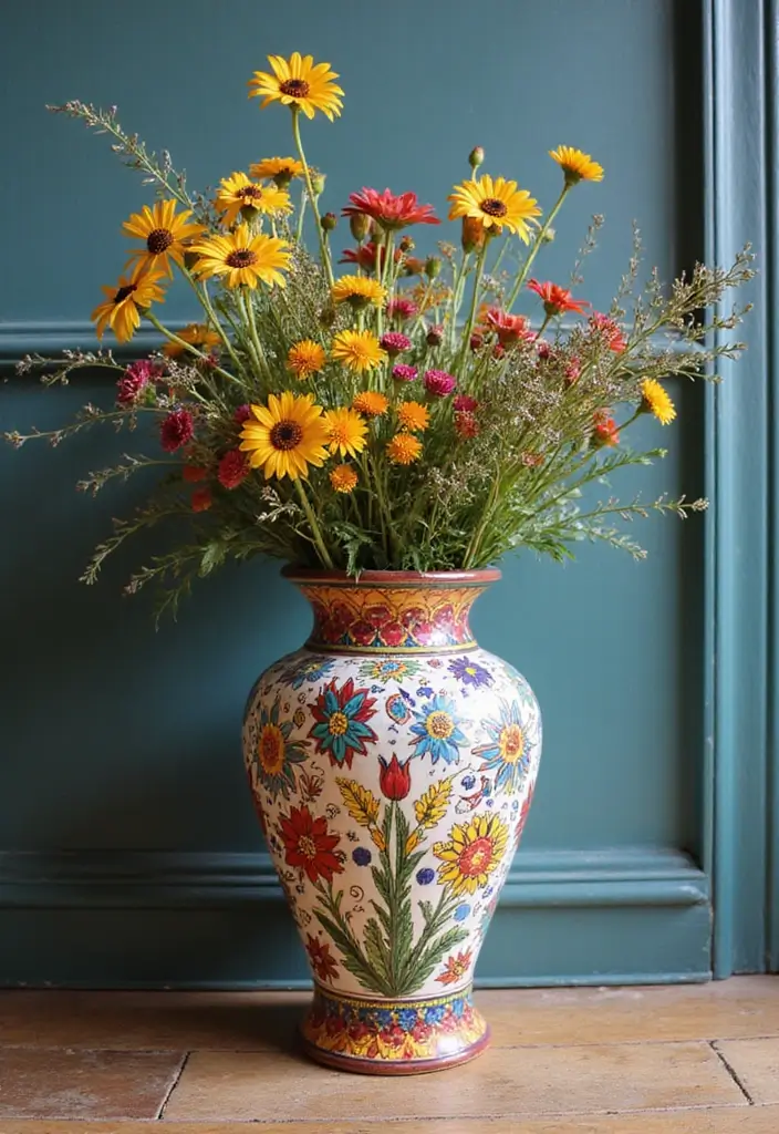 30 Floor Vase Decorating Ideas That Transform Corners 25 30 Floor Vase Decorating Ideas That Transform Corners - 25. Charming Folk Art Vases
