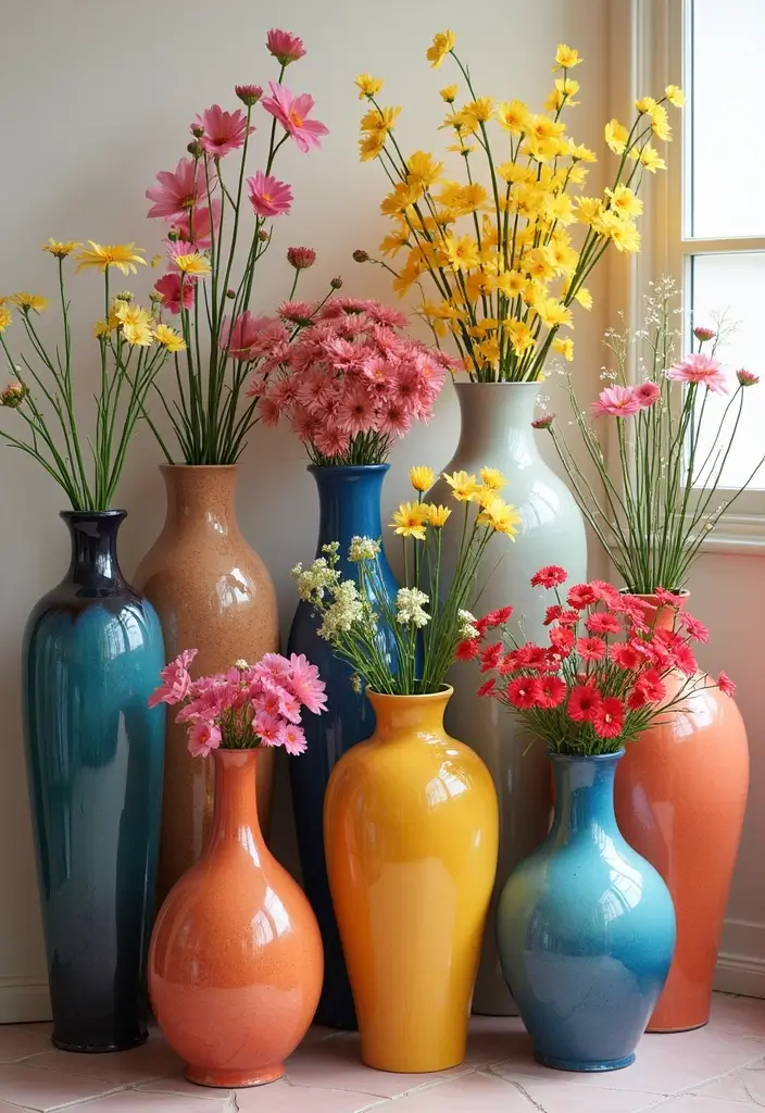 30 Floor Vase Decorating Ideas That Transform Corners 4 30 Floor Vase Decorating Ideas That Transform Corners - 4. Multi-Vase Cluster