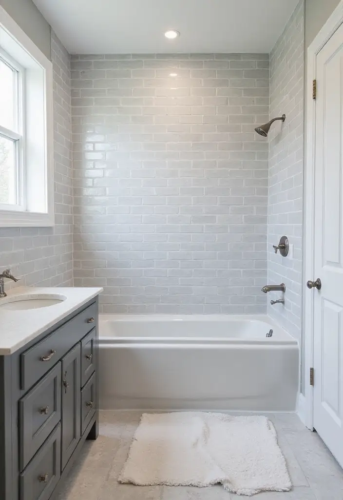 30 Gray Bathroom Floor Tile Inspirations That Add Soft Elegance 1 30 Gray Bathroom Floor Tile Inspirations That Add Soft Elegance - 1. Light Gray Subway Tiles with White Grout