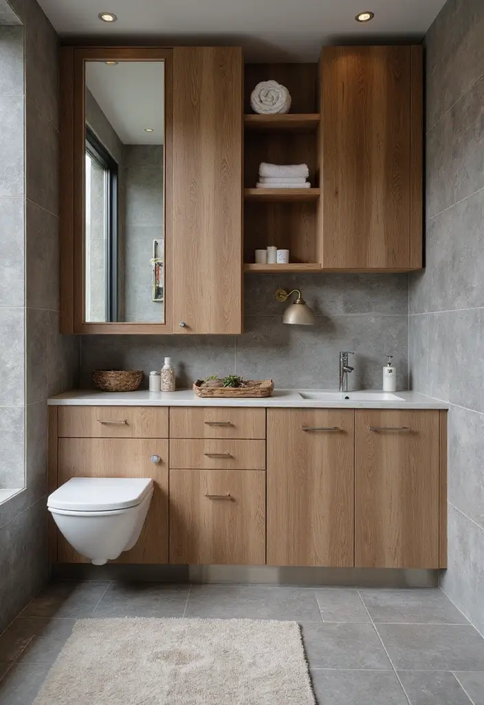 30 Gray Bathroom Floor Tile Inspirations That Add Soft Elegance 12 30 Gray Bathroom Floor Tile Inspirations That Add Soft Elegance - 12. Gray Bathroom Tiles with Wood Accents
