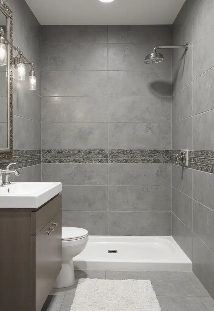 30 Gray Bathroom Floor Tile Inspirations That Add Soft Elegance 17 30 Gray Bathroom Floor Tile Inspirations That Add Soft Elegance - 17. Gray Tiles with Accent Borders