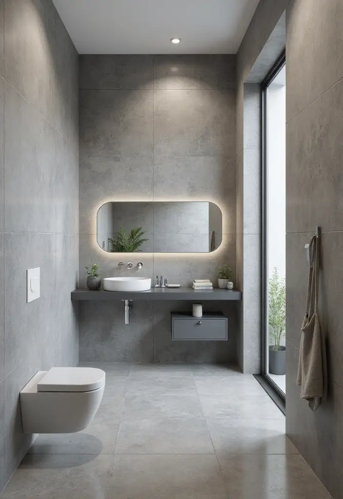 30 Gray Bathroom Floor Tile Inspirations That Add Soft Elegance 19 30 Gray Bathroom Floor Tile Inspirations That Add Soft Elegance - 19. Gray Bathroom Floor Tiles with Wall-Mounted Fixtures