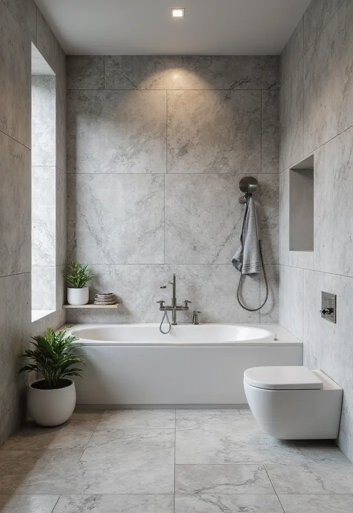 30 Gray Bathroom Floor Tile Inspirations That Add Soft Elegance 22 30 Gray Bathroom Floor Tile Inspirations That Add Soft Elegance - 22. Gray Marble-Look Tiles