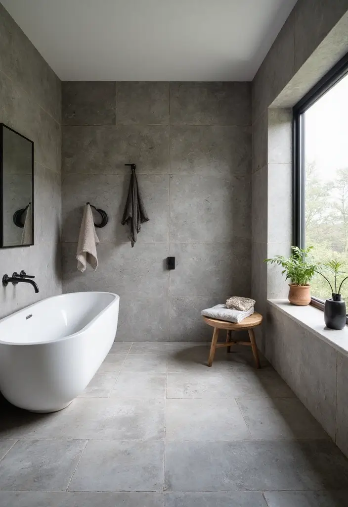 30 Gray Bathroom Floor Tile Inspirations That Add Soft Elegance 23 30 Gray Bathroom Floor Tile Inspirations That Add Soft Elegance - 23. Gray Tiles with Natural Stone Accents