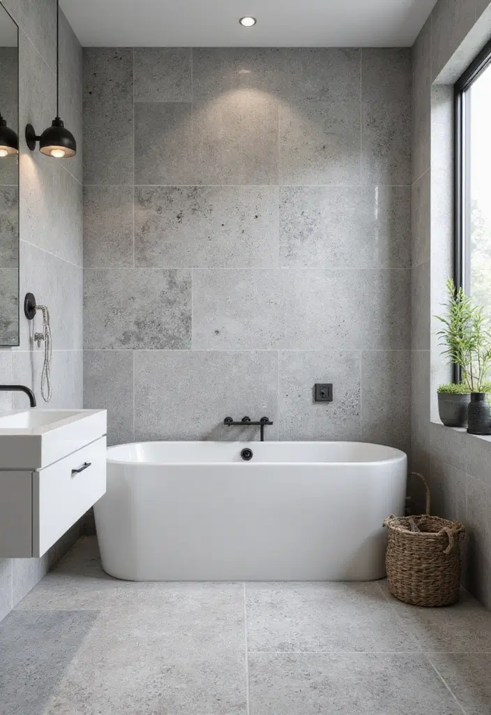 30 Gray Bathroom Floor Tile Inspirations That Add Soft Elegance 6 30 Gray Bathroom Floor Tile Inspirations That Add Soft Elegance - 6. Gray Terrazzo Tiles for an Artistic Vibe