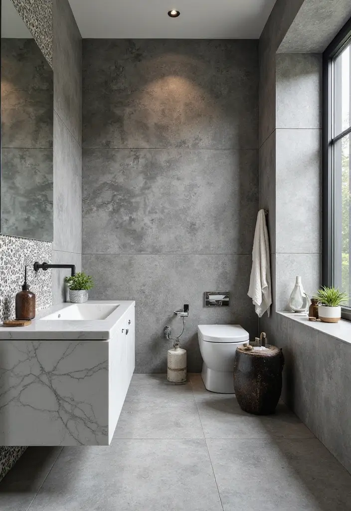 30 Gray Bathroom Floor Tile Inspirations That Add Soft Elegance 8 30 Gray Bathroom Floor Tile Inspirations That Add Soft Elegance - 8. Patterned Gray Tiles for an Artistic Touch