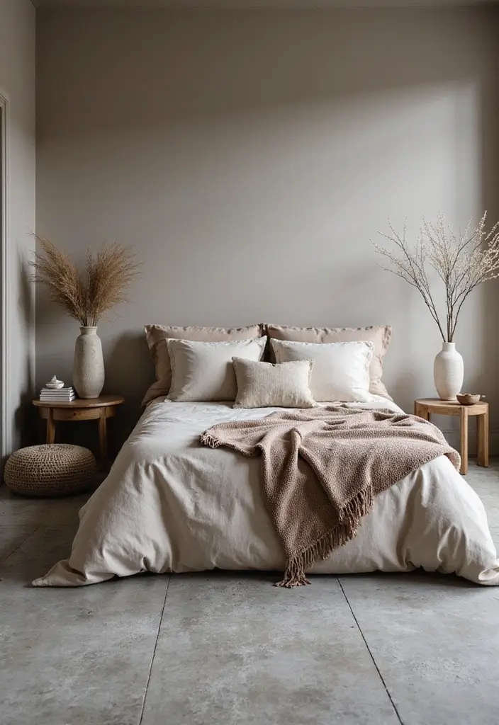 30 Grey Floor Bedroom Ideas That Look Cozy & Calm 14 30 Grey Floor Bedroom Ideas That Look Cozy & Calm - 14. Earthy Tones