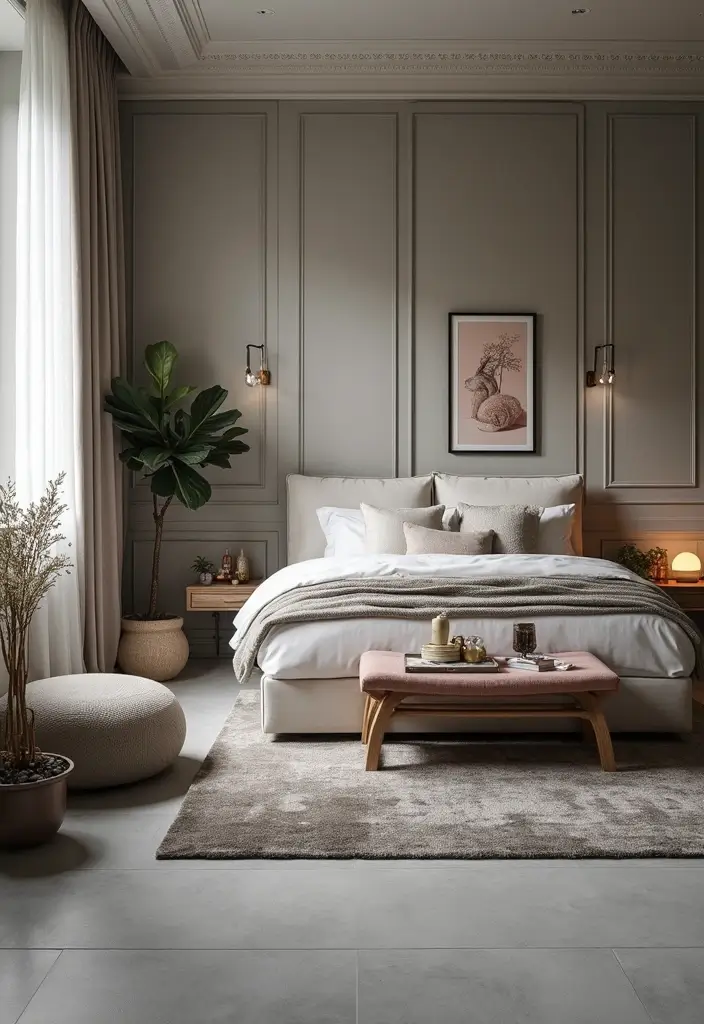 30 Grey Floor Bedroom Ideas That Look Cozy & Calm 26 30 Grey Floor Bedroom Ideas That Look Cozy & Calm - 26. Play with Scale