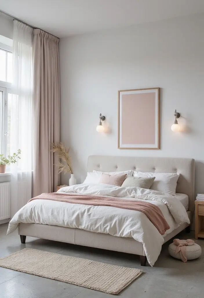 30 Grey Floor Bedroom Ideas That Look Cozy & Calm 4 30 Grey Floor Bedroom Ideas That Look Cozy & Calm - 4. Soft Pastel Touches