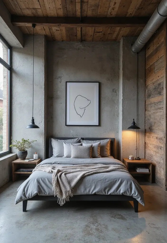 30 Grey Floor Bedroom Ideas That Look Cozy & Calm 5 30 Grey Floor Bedroom Ideas That Look Cozy & Calm - 5. Industrial Chic