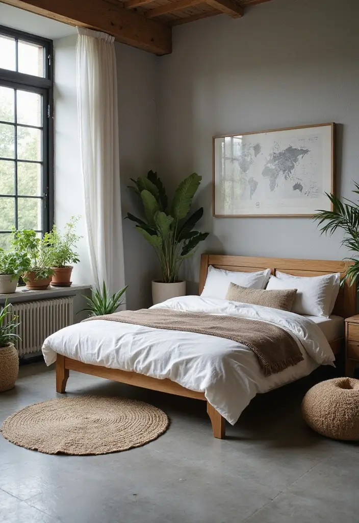 30 Grey Floor Bedroom Ideas That Look Cozy & Calm 8 30 Grey Floor Bedroom Ideas That Look Cozy & Calm - 8. Nature-Inspired Decor