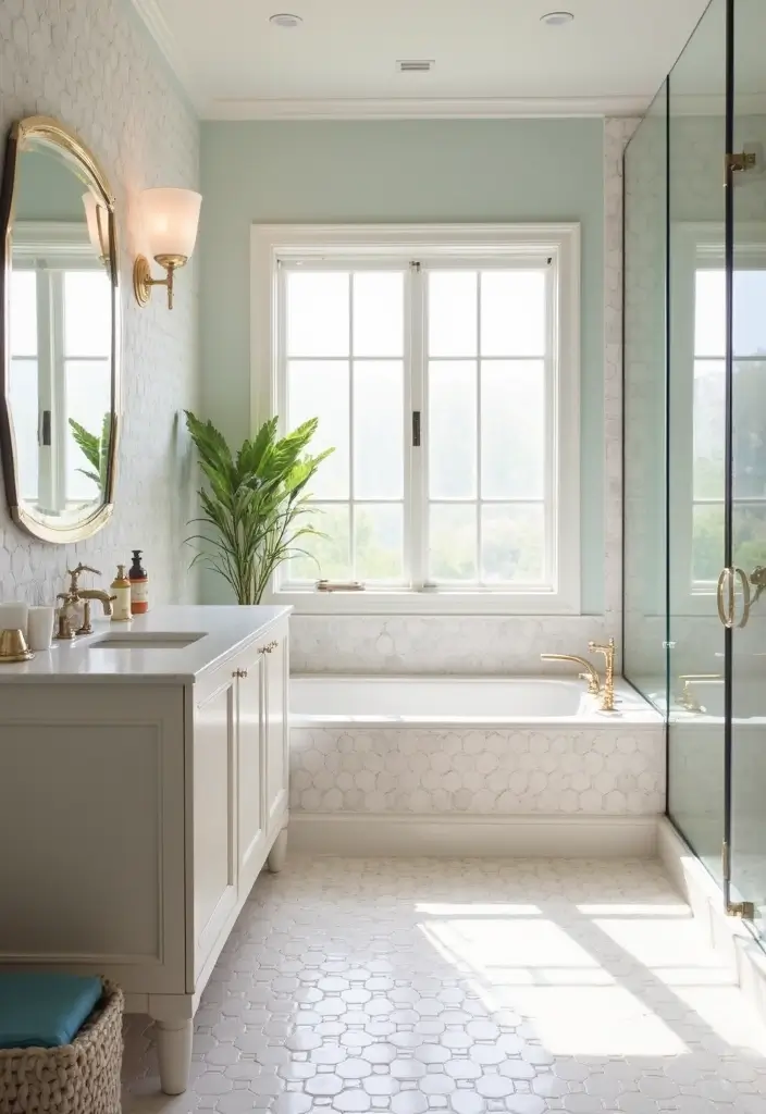 30 Hexagon Floor Tile Bathroom Ideas That Look Stunning 10 30 Hexagon Floor Tile Bathroom Ideas That Look Stunning - 10. Bright and Airy Spaces