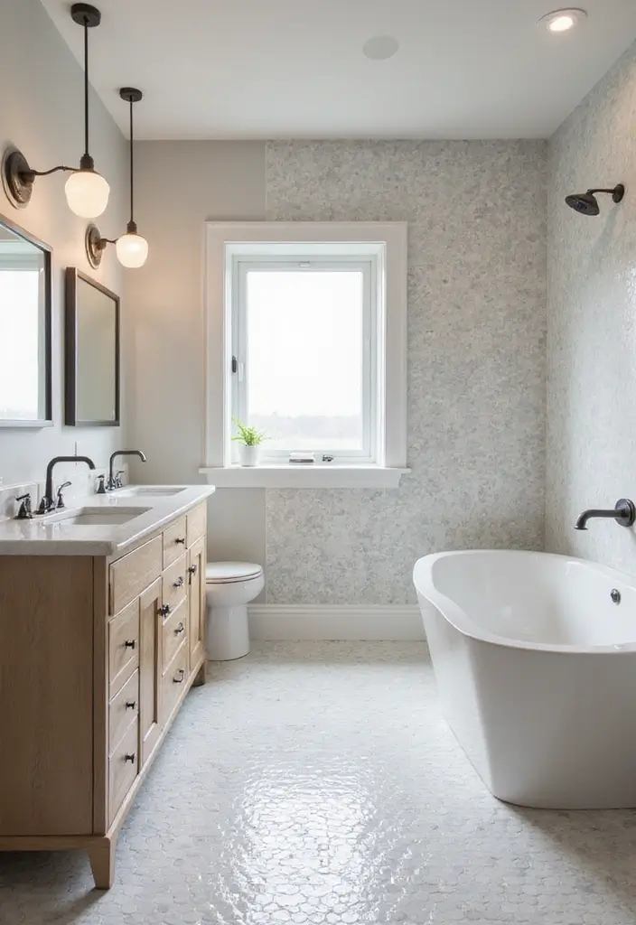 30 Hexagon Floor Tile Bathroom Ideas That Look Stunning 11 30 Hexagon Floor Tile Bathroom Ideas That Look Stunning - 11. Water-Resistant Luxury Vinyl Hexagon Tiles