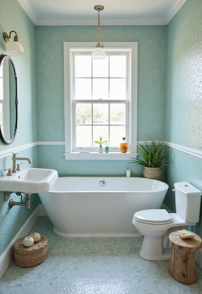 30 Hexagon Floor Tile Bathroom Ideas That Look Stunning 14 30 Hexagon Floor Tile Bathroom Ideas That Look Stunning - 14. Coastal Vibes with Sea-Inspired Colors