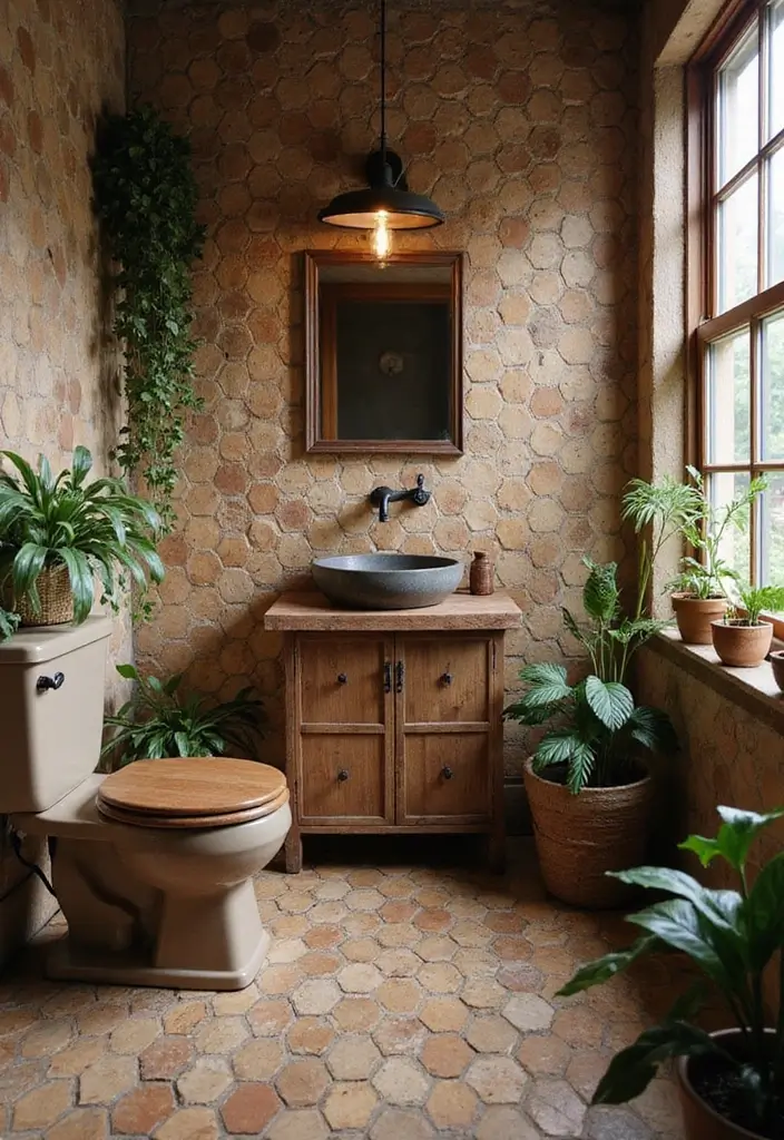 30 Hexagon Floor Tile Bathroom Ideas That Look Stunning 16 30 Hexagon Floor Tile Bathroom Ideas That Look Stunning - 16. Rustic Charm with Reclaimed Wood Hexagon Tiles