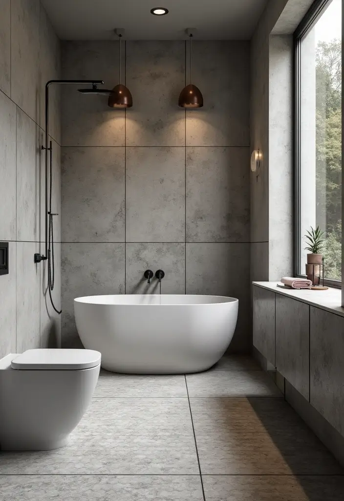 30 Hexagon Floor Tile Bathroom Ideas That Look Stunning 17 30 Hexagon Floor Tile Bathroom Ideas That Look Stunning - 17. Industrial Chic with Concrete Hexagon Tiles