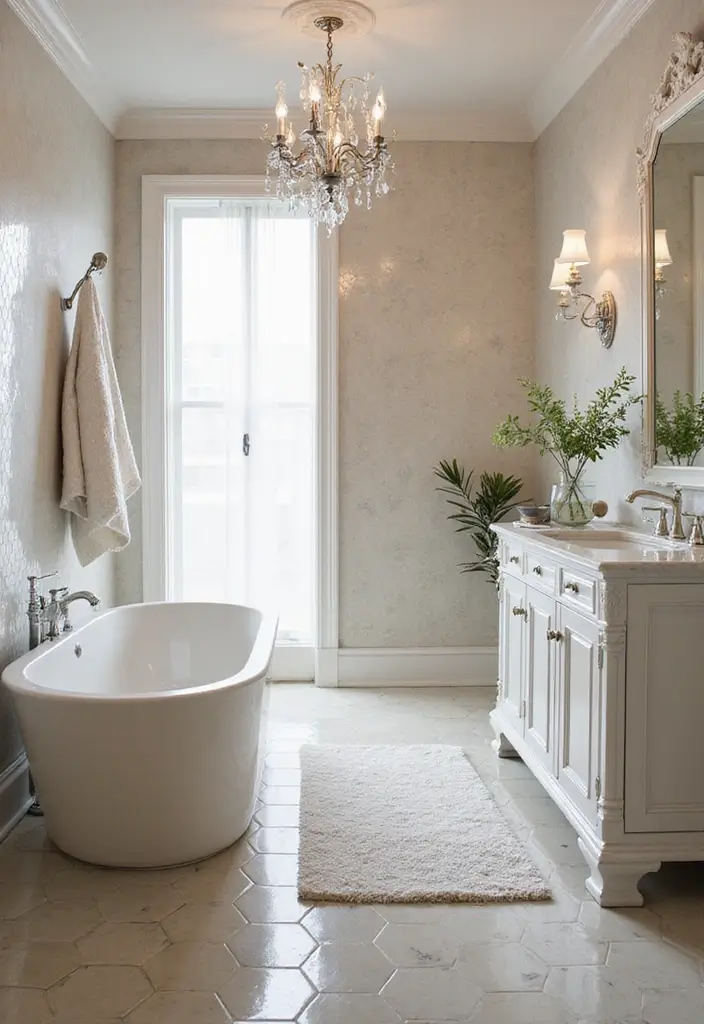 30 Hexagon Floor Tile Bathroom Ideas That Look Stunning 19 30 Hexagon Floor Tile Bathroom Ideas That Look Stunning - 19. Glossy Glam with Shiny Hexagon Tiles