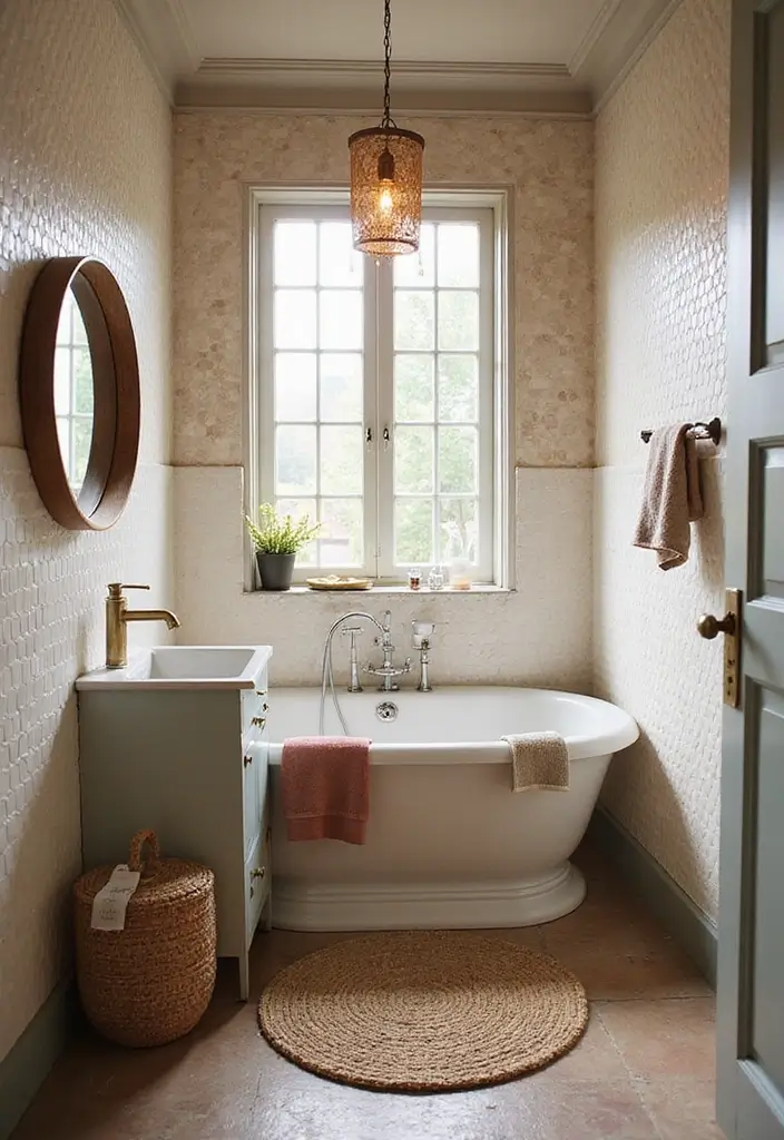 30 Hexagon Floor Tile Bathroom Ideas That Look Stunning 23 30 Hexagon Floor Tile Bathroom Ideas That Look Stunning - 23. Mixing Textures with Fabric and Tiles