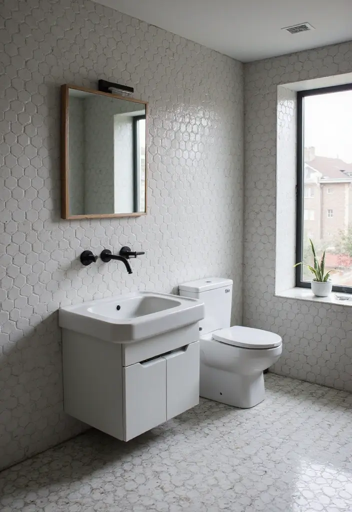 30 Hexagon Floor Tile Bathroom Ideas That Look Stunning 26 30 Hexagon Floor Tile Bathroom Ideas That Look Stunning - 26. Monochromatic Elegance