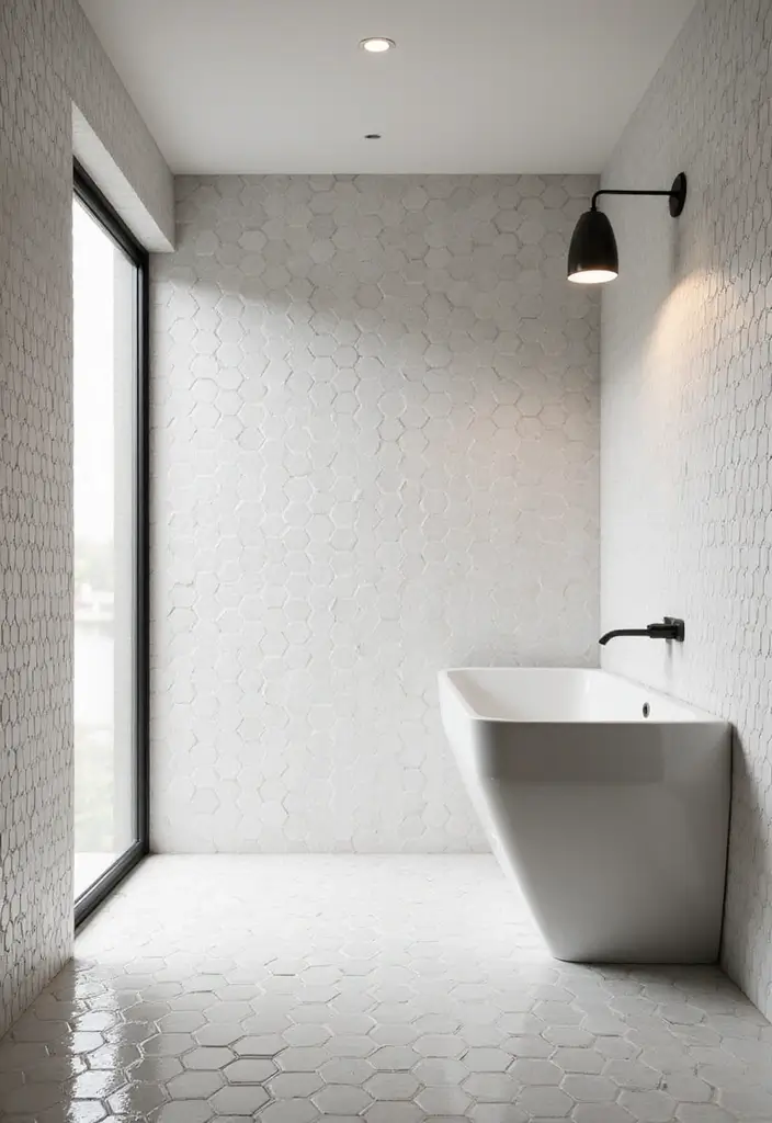 30 Hexagon Floor Tile Bathroom Ideas That Look Stunning 27 30 Hexagon Floor Tile Bathroom Ideas That Look Stunning - 27. Enhanced Lighting with Reflective Tiles