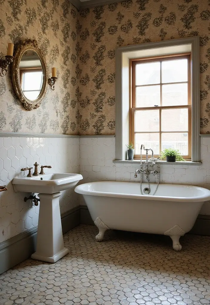 30 Hexagon Floor Tile Bathroom Ideas That Look Stunning 9 30 Hexagon Floor Tile Bathroom Ideas That Look Stunning - 9. Vintage Charm with Hexagon Tiles