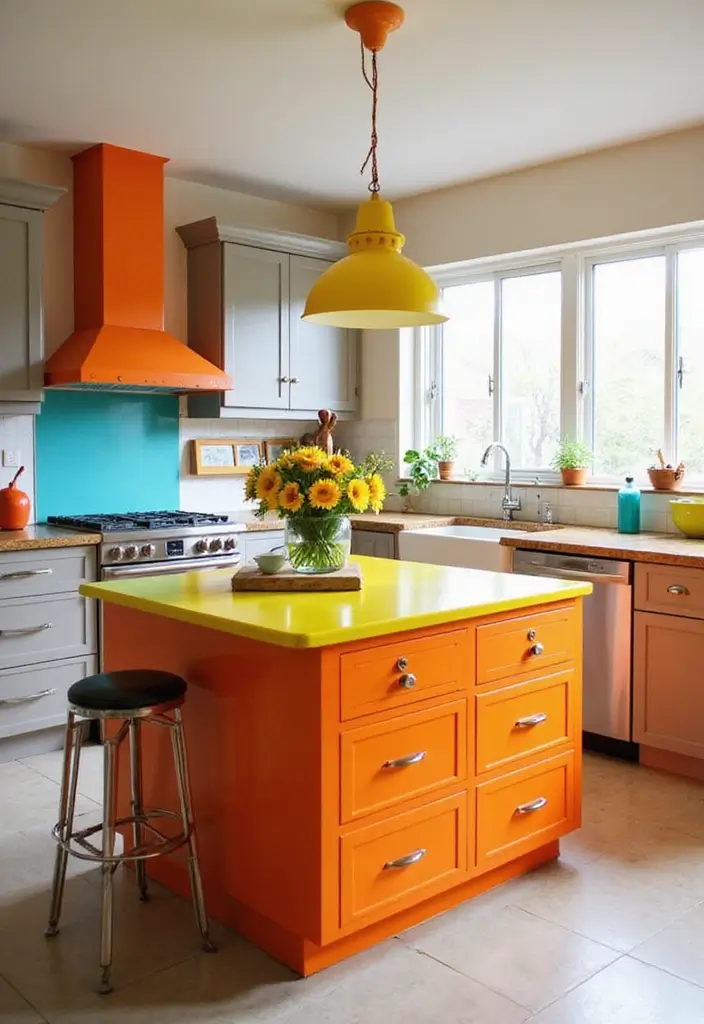 30 Kitchen Layouts with Island Floor Plans That Are Genius 13 30 Kitchen Layouts with Island Floor Plans That Are Genius - 13. The Bold Colored Island
