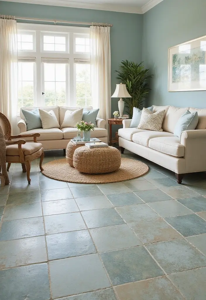 30 Tile Floor Living Room Designs That Add Texture 19 30 Tile Floor Living Room Designs That Add Texture - 19. Coastal Inspirations