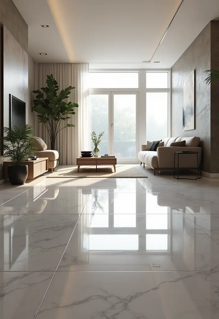 30 Tile Floor Living Room Designs That Add Texture 4 30 Tile Floor Living Room Designs That Add Texture - 4. Glossy Elegance