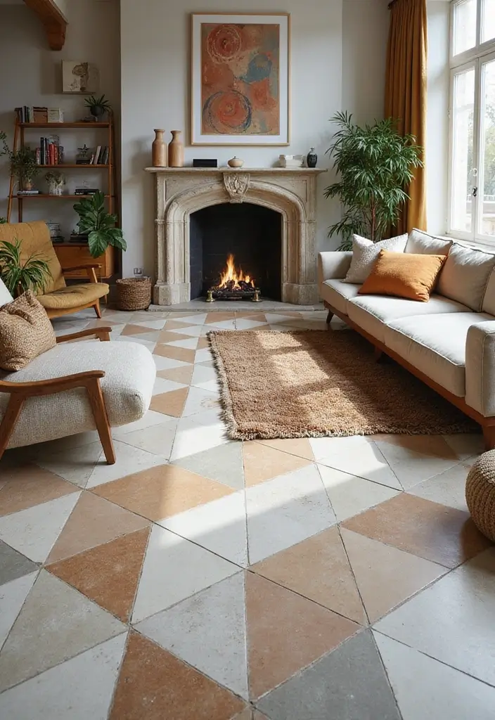 30 Tile Floor Living Room Designs That Add Texture 8 30 Tile Floor Living Room Designs That Add Texture - 8. Textured Geometrics