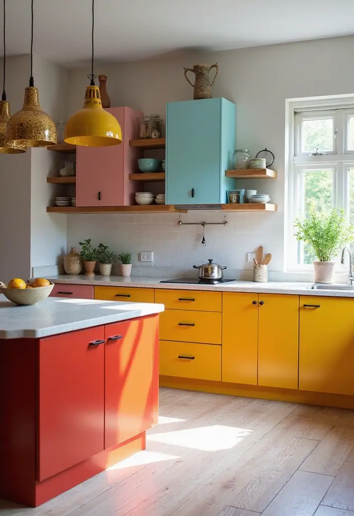 30 Two-Bedroom Floor Plans That Optimize Small Spaces 20 30 Two-Bedroom Floor Plans That Optimize Small Spaces - 20. Colorful Kitchen Cabinets