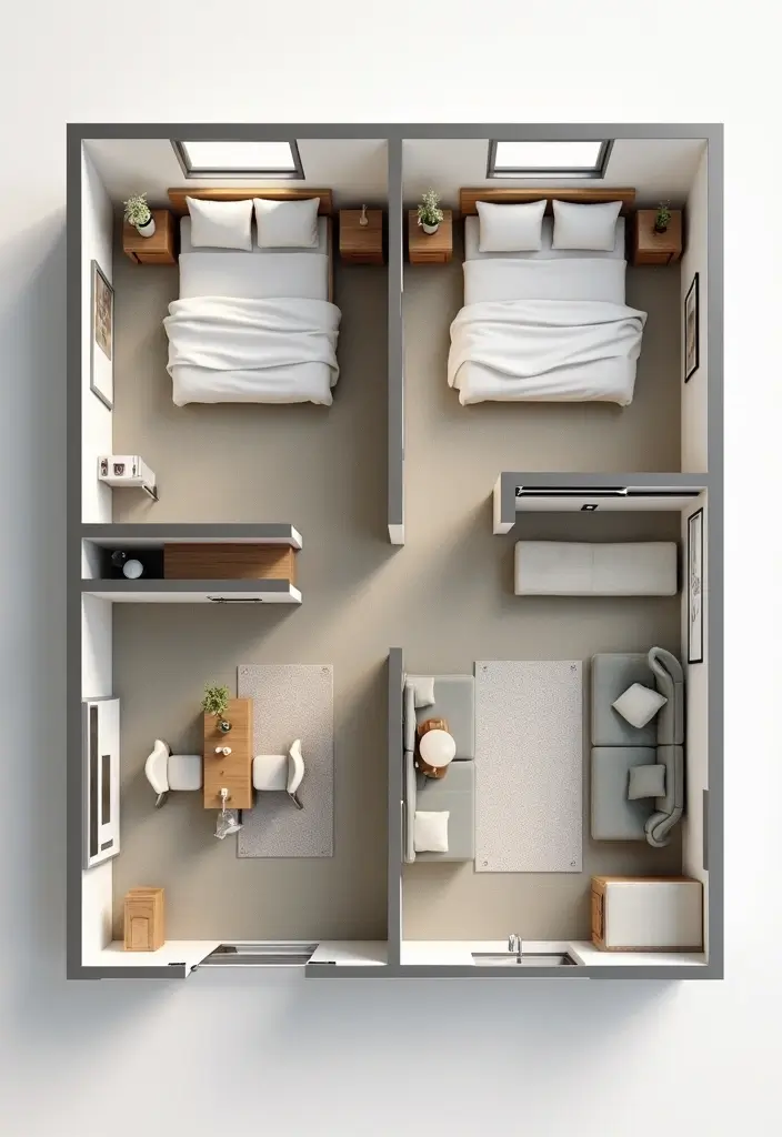 30 Two-Bedroom Floor Plans That Optimize Small Spaces 7 30 Two-Bedroom Floor Plans That Optimize Small Spaces - 7. Embracing Minimalism