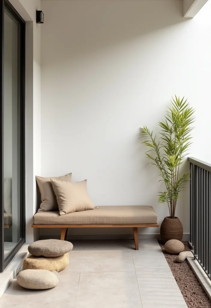 10 Bedroom Balcony Ideas for Simple Outdoor Enjoyment - 3. Minimalist Zen Retreat
