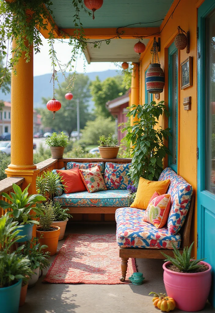 10 Bedroom Balcony Ideas for Simple Outdoor Enjoyment - 9. Colorful Outdoor Decor