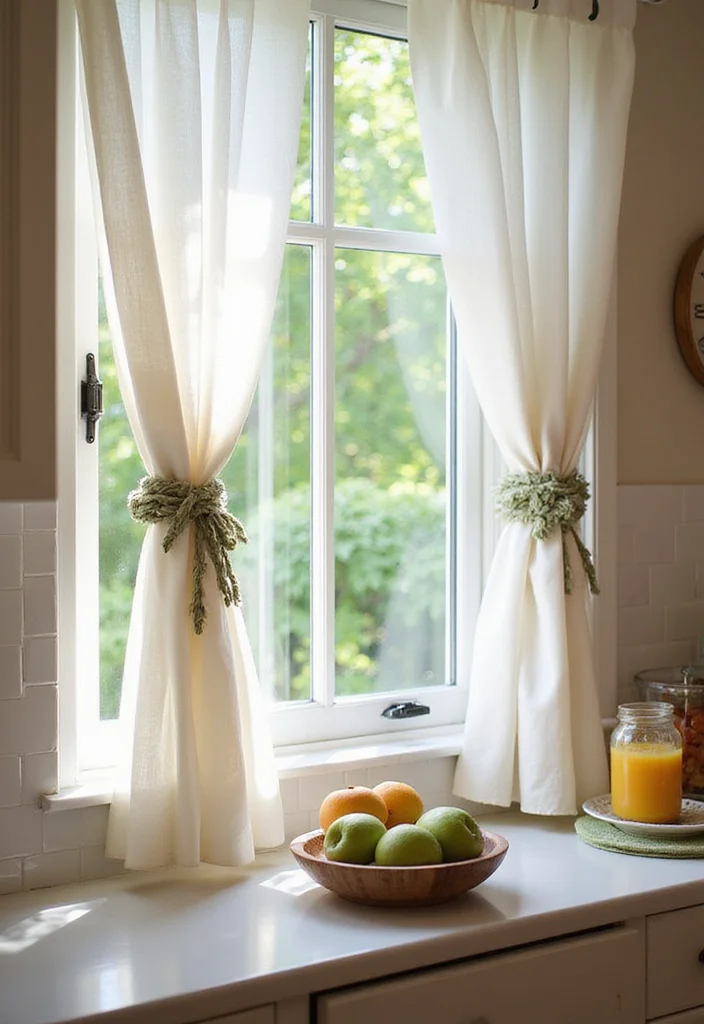 10 Curtain Ideas for Kitchens That Add Soft Light and Character - 10. Playful Tie-Backs