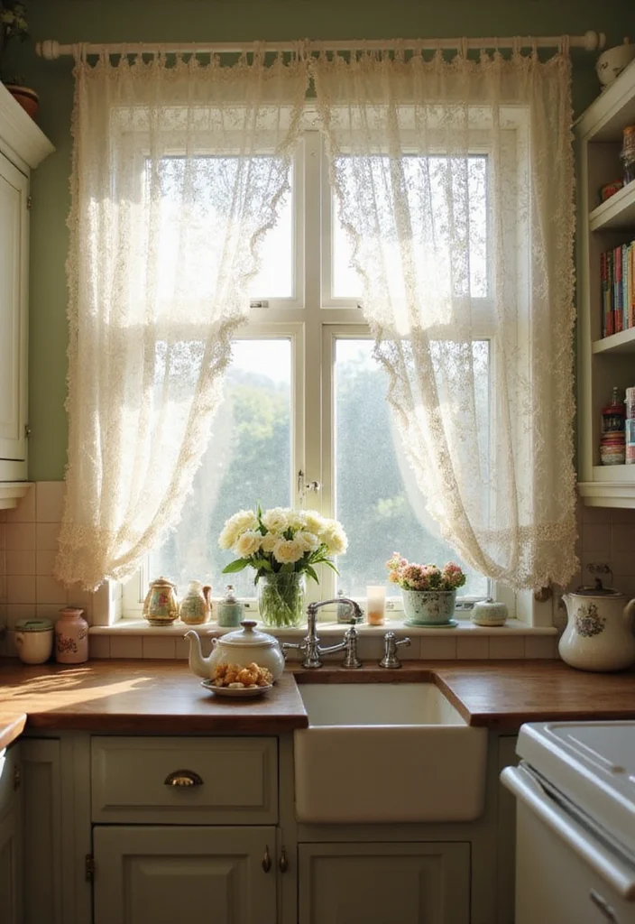 10 Curtain Ideas for Kitchens That Add Soft Light and Character - 7. Vintage Lace Elegance